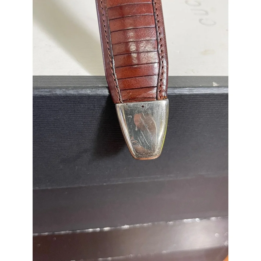 Mezlan Brown Ribbed Leather‎ Dress Belt Silver Buckle Men's 42 Made In Spain